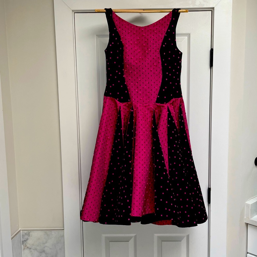 Vintage Style  Pink and Black Polka Dot Dress